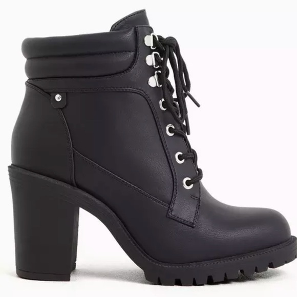 Torrid Black Lace-Up Heel Hiker Bootie Sz 10 New